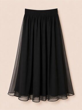 VINTAGE ELIZABETH WAY BLACK CHIFFON MAXI SKIRT | SIZE M